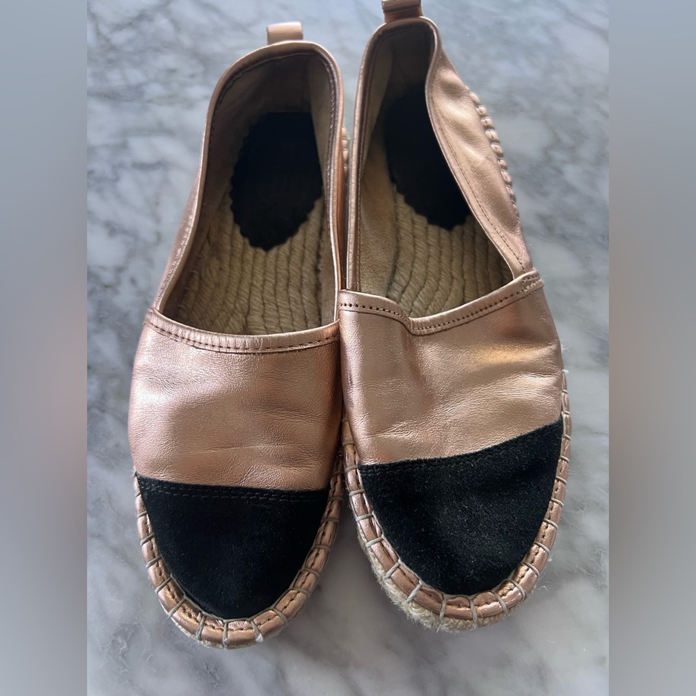 Prune Espadrilles 100% Leather size 8. Rose gold color